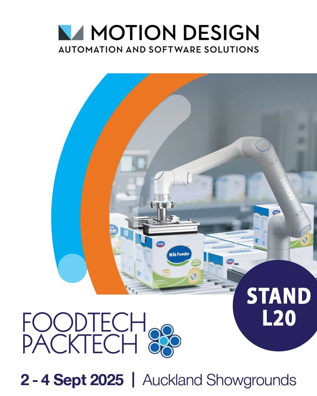Motion Design Automation and Software Solutions at FoodTech PackTech, Stand L20, Auckland Showgrounds. 2-4 September 2025